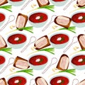 Seamless pattern with Illustration plate of borsch Ukrainian cuisine