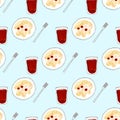 Seamless pattern with Illustration plate dessert vareniki with fruit compote