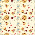 Seamless pattern illustration, on_4_the theme of Italian pizza cuisine, for decoration and design