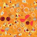 Seamless pattern illustration, on_12_the theme of Italian pizza cuisine, for decoration and design