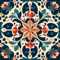 Seamless pattern illustration in traditional style - like Portuguese tiles. AI generated Royalty Free Stock Photo