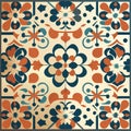 Seamless pattern illustration in traditional style - like Portuguese tiles. AI generated Royalty Free Stock Photo