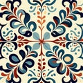 Seamless pattern illustration in traditional style - like Portuguese tiles. AI Generated Royalty Free Stock Photo