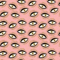 Seamless pattern illustration with witch eyes and stars. Vector EPS