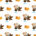 Seamless pattern with illustrations on the theme of coffee. Crackers and iced coffee Royalty Free Stock Photo