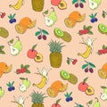 Seamless pattern with the image of colorful tropical fruits. Royalty Free Stock Photo