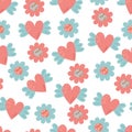 Seamless pattern with pink flowers and heart Royalty Free Stock Photo