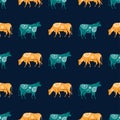Seamless pattern with the image of silhouettes of cows and flowers