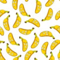 A seamless pattern with the image of smiling faces in the form of bananas