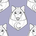 Seamless pattern with the image wolf portrait. Vector illustration.