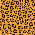 Seamless pattern. Imitation of skin of leopard. Black and brown spots on brown background.