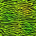 Seamless pattern. Imitation of skin of tiger. Black stripes on neon green and yellow background. Colorful animal print Royalty Free Stock Photo