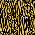 Seamless pattern. Imitation of skin of tiger. Golden stripes on black background. Animal print. Striped gold pattern Royalty Free Stock Photo