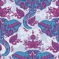 Seamless pattern with indian elephants and beautiful paisley ornament