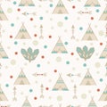 Seamless pattern indian woodland arrows and teepee, Tribal tent, aztec Royalty Free Stock Photo