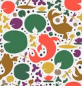 Seamless pattern with inhabitants of the pond.