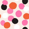 Seamless pattern with ink hand drawn colorful circles. Abstract polka dots geometric  texture. Vector Illustration Royalty Free Stock Photo