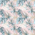 Seamless pattern of ink Hand drawn sketch Tropical palm leaves.