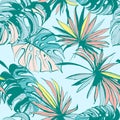 Seamless pattern ink Hand drawn Tropical palm leaves. Vector illustration. Royalty Free Stock Photo