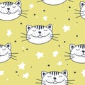 Seamless pattern with inscriptions cute cats. Vector template. Royalty Free Stock Photo