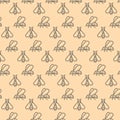 Seamless pattern with insect honeybee linear vector icons