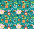 Seamless pattern with insects and flowers. Royalty Free Stock Photo