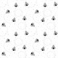 Seamless Pattern With Insects. Pattern With Flies and A Trajectory of Movement. Vector Black and white Royalty Free Stock Photo