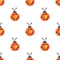 Seamless pattern with insects. Watercolor background with hand drawn ladybugs.
