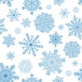 Seamless pattern of intricate blue snowflakes