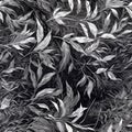 Seamless pattern with intricate organic texture of silver leaves, plants and branches, forest background. Generative AI