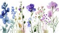 Seamless pattern with iris flowers, watercolor illustration. Generative AI Royalty Free Stock Photo