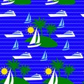 Seamless pattern with yacht. Holidays at sea in the tropics