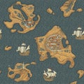 Seamless pattern with islands and old sailboats Royalty Free Stock Photo