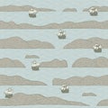 Seamless pattern with islands and old sailboats Royalty Free Stock Photo