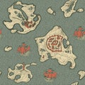 Seamless pattern with islands and old sailboats Royalty Free Stock Photo