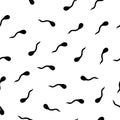 Seamless pattern: isolated abstract black fishes. Sperm cells on a white background. Vector.