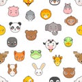 Seamless pattern Isolated animals cute baby cartoon cubs flat design head icons set character vector illustration Royalty Free Stock Photo