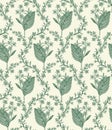 Seamless pattern isolated flowers Vintage background Wallpaper Drawing engraving. Vector illustration Royalty Free Stock Photo