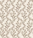 Seamless pattern isolated flowers Vintage background Wallpaper Drawing engraving. Vector illustration Royalty Free Stock Photo