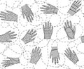 Seamless pattern of isolated gray human hands on white illustration background with doodle texture