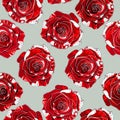 Seamless pattern of isolated red roses on a gray background. Royalty Free Stock Photo