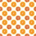 Seamless pattern of isolated slices of grapefruit and orange.