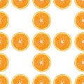 Seamless pattern of isolated slices of orange. Wallpaper for background, design and packaging Royalty Free Stock Photo