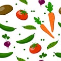 Seamless pattern: isolated vegetables on a white background. flat vector.