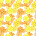Seamless pattern with isolated watercolor summer lemon fruits . Citrus slice, lemon, orange, isolated on white background.
