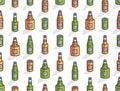 Seamless pattern with Isometric beer bottles