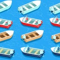 seamless pattern with isometric boats on the background of the sea