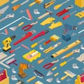 Seamless pattern with isometric construction tools. Vector background. Royalty Free Stock Photo