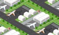 Seamless pattern Isometric 3D city airport with transport