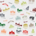 Seamless pattern of Italy. Building, landmarks of sities. Silhouette travel icons